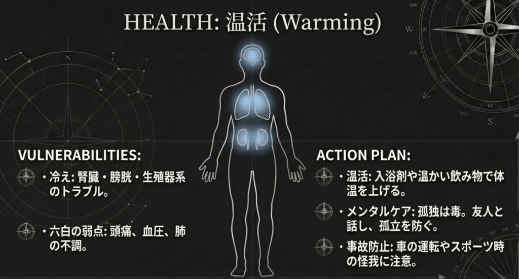 2026年、六白金星は健康運として「温活」を優先させる。