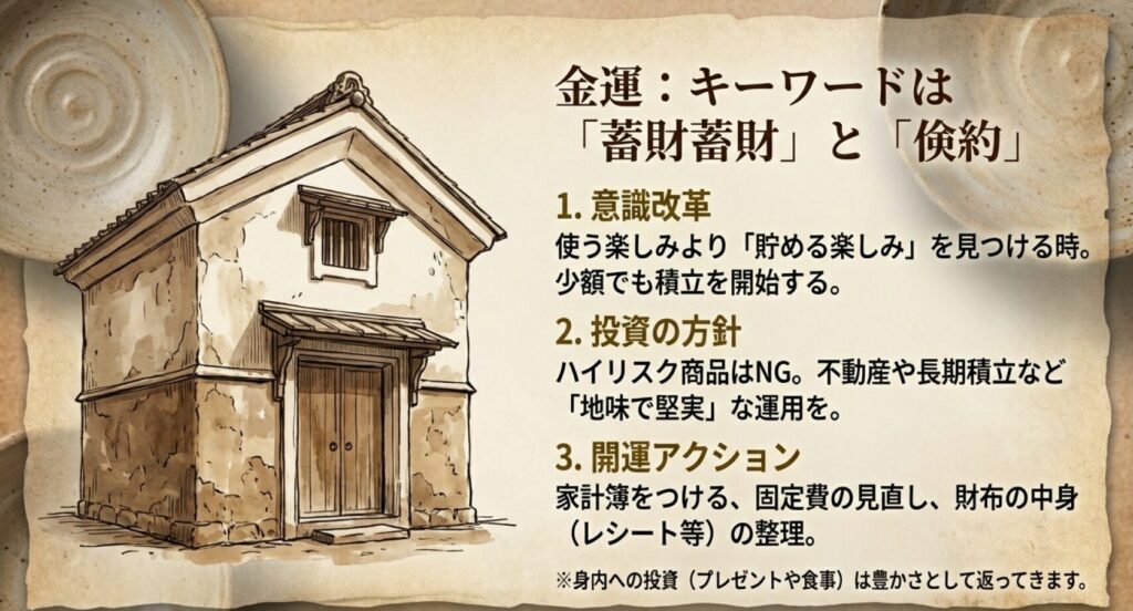 2026年、七赤金星の金運は、蓄財と倹約。