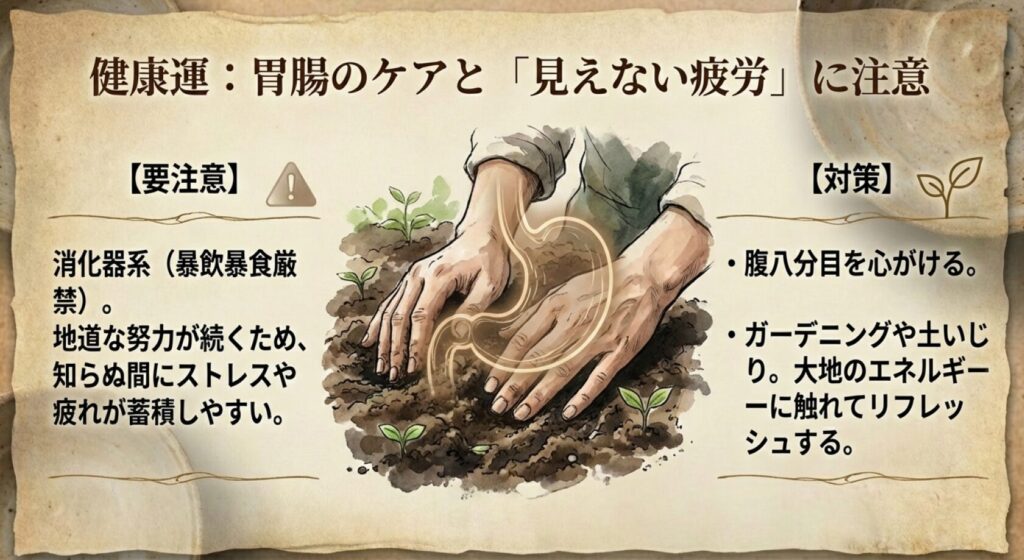 2026年、七赤金星の健康運は胃腸のケアです。