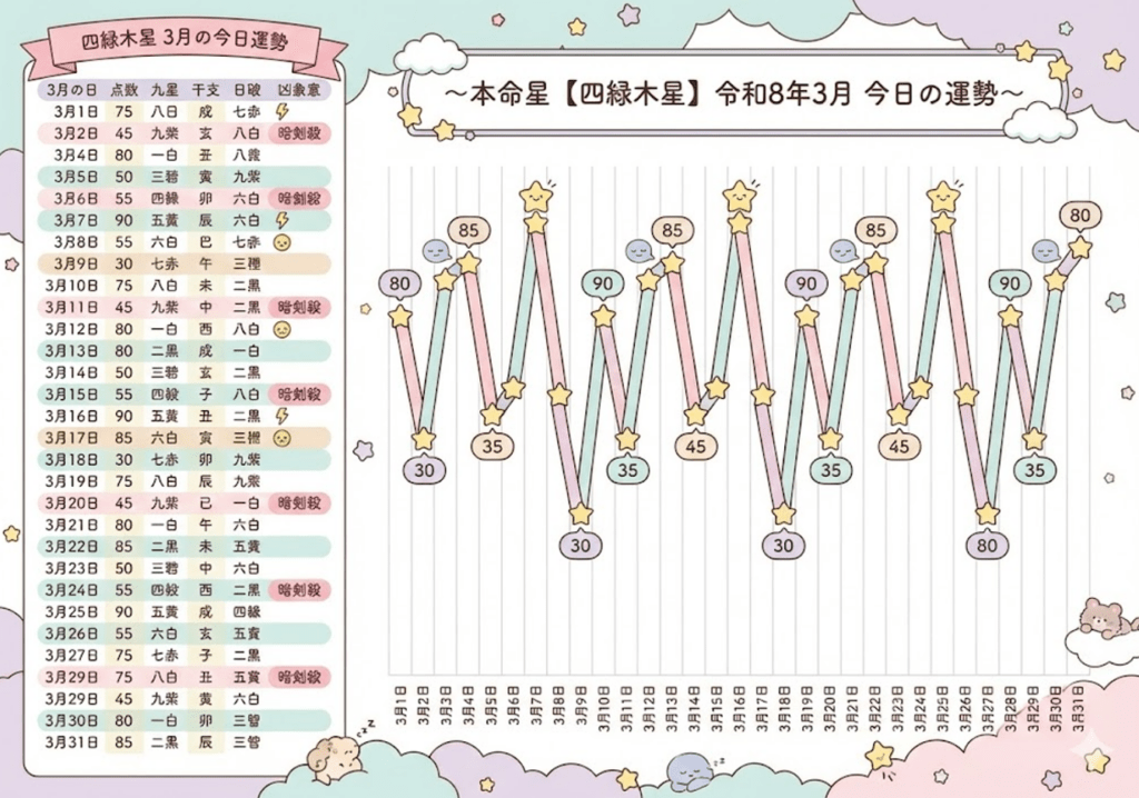 2026年3月 四緑木星の運勢グラフ