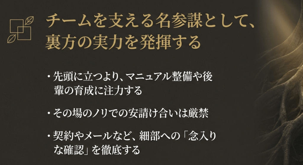 チームを支える「名参謀」として、裏方の実力を発揮する。