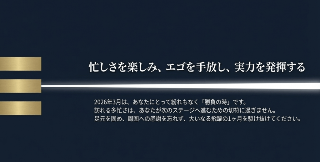 2026年3月 八白土星：
忙しさを楽しみ、エゴを手放し、実力を発揮する